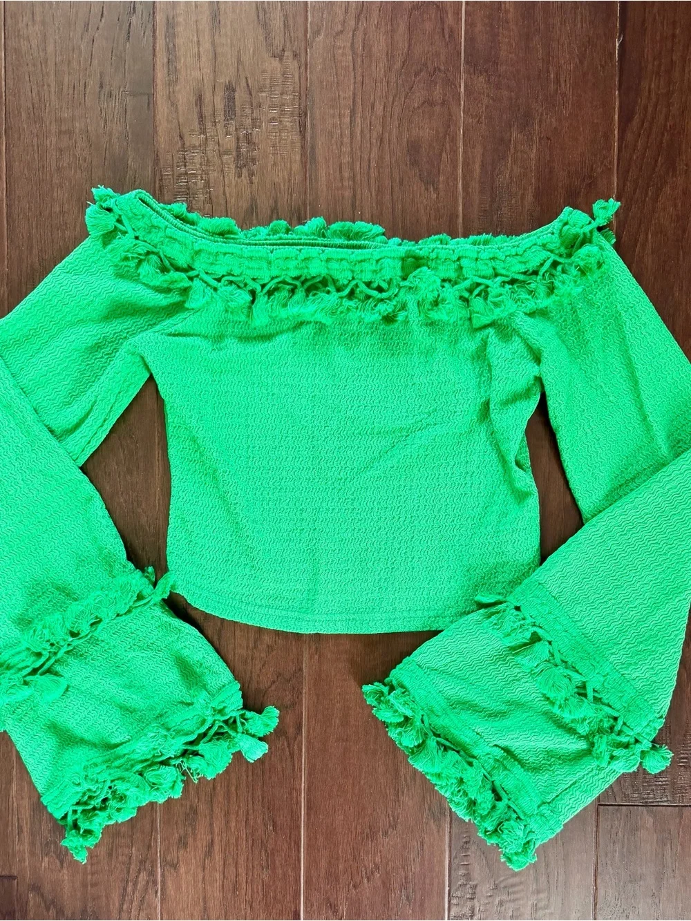 SHEIN Bright Green Off-Shoulder Ruffle Crop Top
